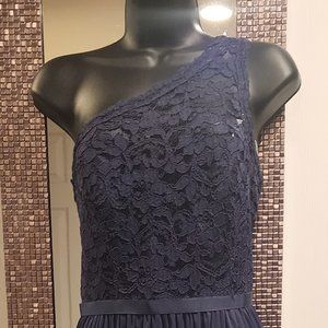 Davids Bridal one shoulder Navy Lace, Size 10